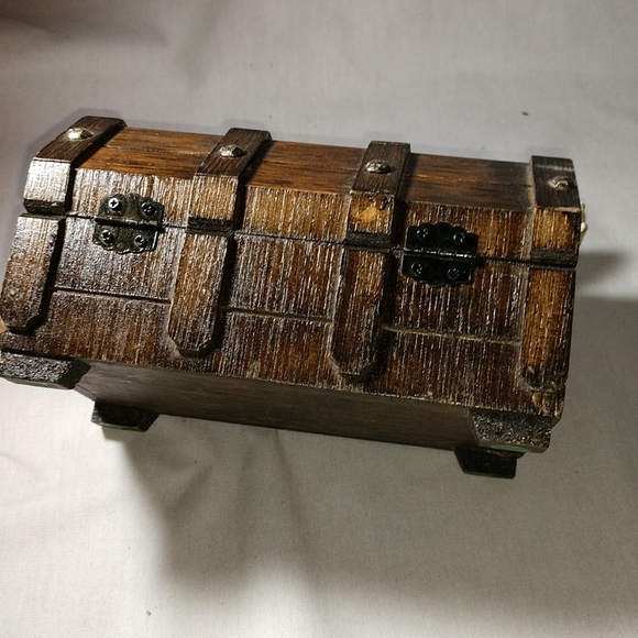 Vintage Wood Jewelry Box with Red Inside - Picture 7 of 11